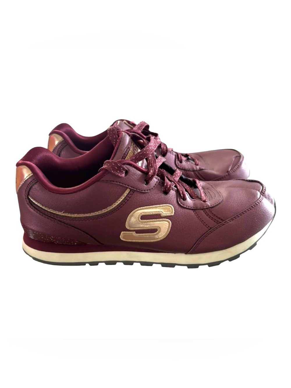 NWOT Skechers Pearlized Rose Original Retro Burgundy Shimmer Sneakers SZ 7.5